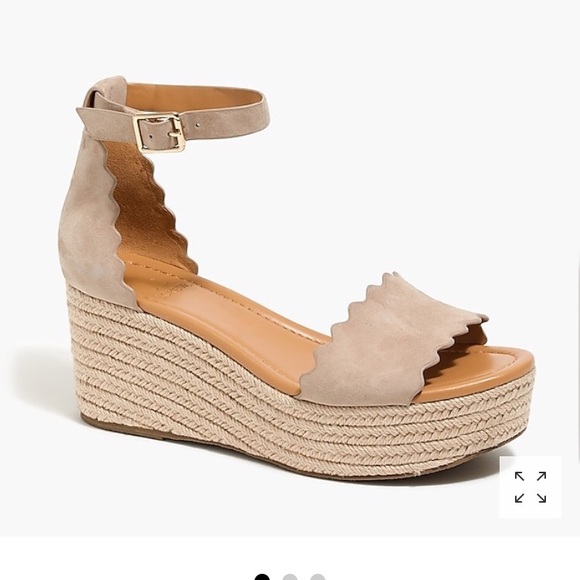 J Crew Suede Scalloped Wedge Espadrille 